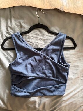Roxy Navy Ribbed Cropped Wrap Tank